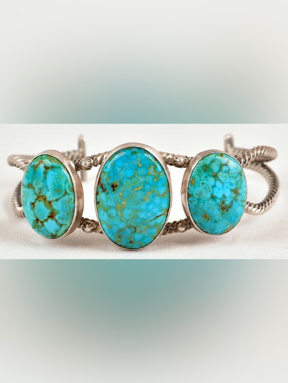 Patrick Yazzie Sterling Stormy Mountain Turquoise Cuff